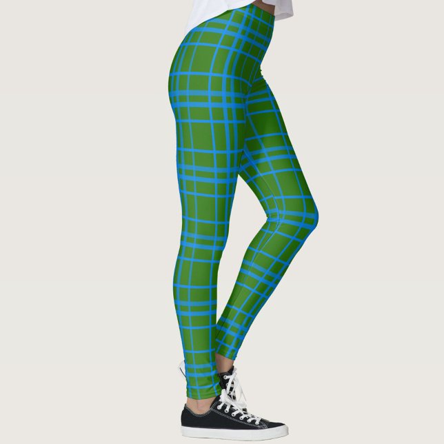 Leggings Bleu Sur Vert Tartan Plaid Design Motif (Créateur téléchargé)