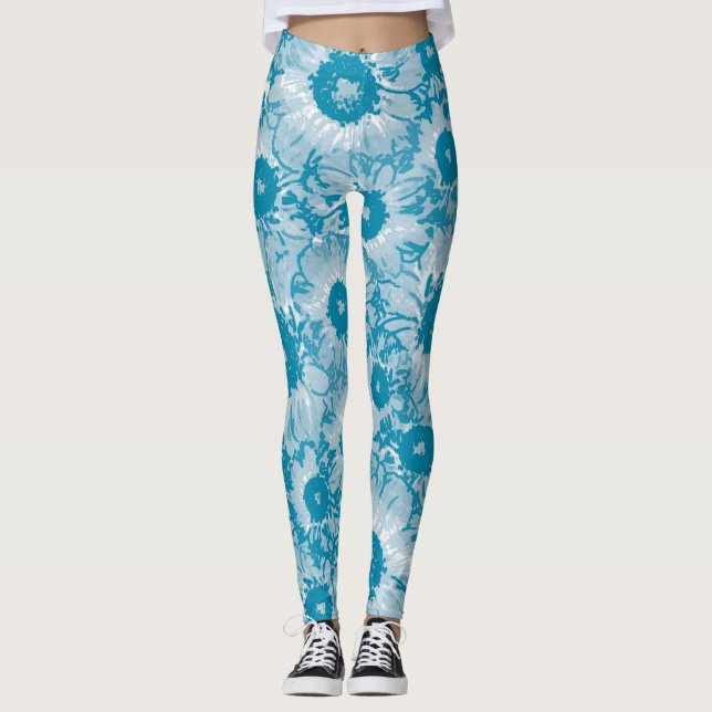 Leggings Bleu Turquoise MORT Motif Floral (Devant)