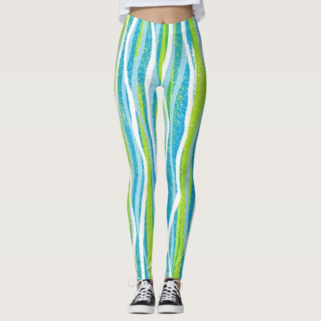 Leggings Bleu Vert Blanc Défilé Qualité Exercice (Devant)