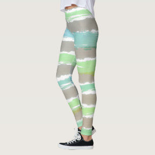 Leggings Bleu vert Gris Aquarelle rayures