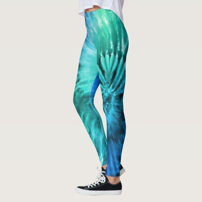 Leggings Bleu Vert & Turquoise Psychédélique Starburst Tie  (Gauche)