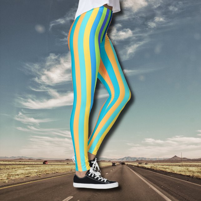 Leggings Bleu vintage classique et rayures arc-en-ciel oran (Créateur téléchargé)