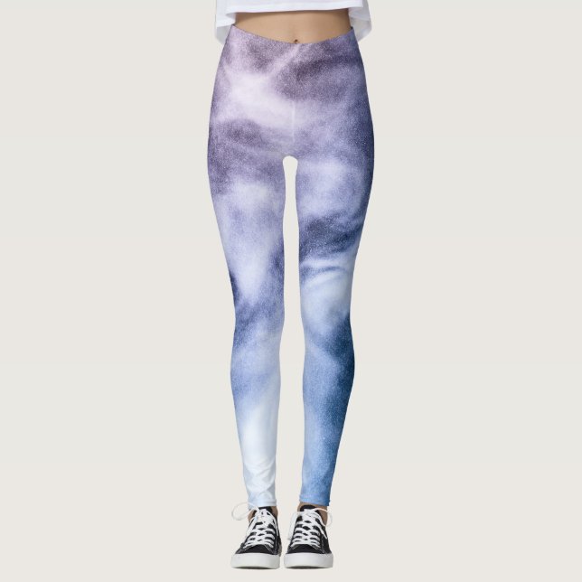 Leggings Bleu violet blanc abstrait nuages célestes fumée (Devant)