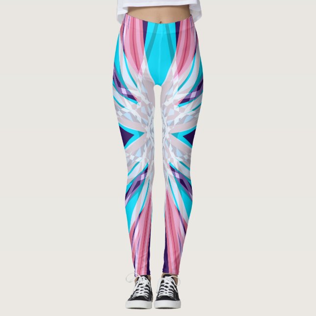 Leggings Bleu violet rose blanc hiver Flocon de neige Yoga  (Devant)