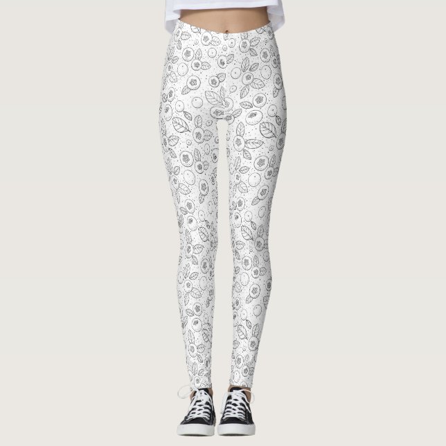 Leggings Bleuets en noir et blanc (Devant)