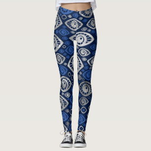 Leggings Bleus et argent grecs #1 de motif d'oeil mauvais