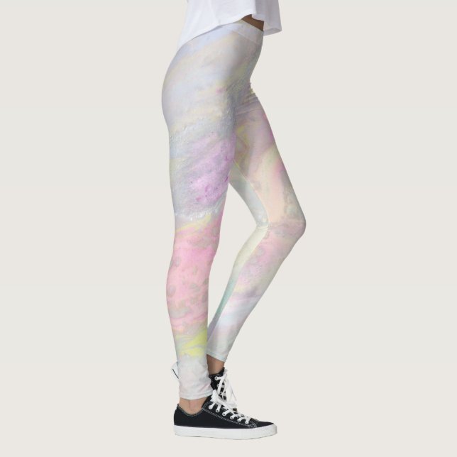 Leggings Bleus iridescents de marbre de roses en pastel de (Droite)