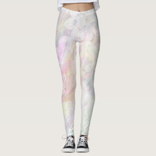 Leggings Bleus iridescents de roses en pastel de dentelle