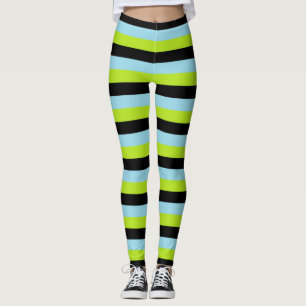 Leggings Bleus vert citron, noir et bleu pastel