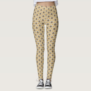 Leggings Bloc Imprimer Carrelage Fleurs arrière - plan jaun