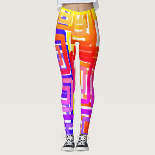 Leggings Blocs Abstraits géométriques rose jaune violet rou