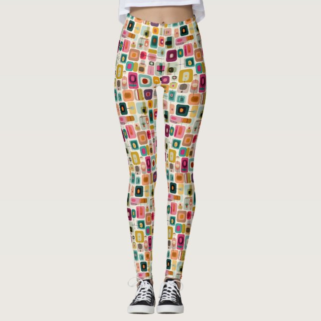 Leggings Blocs de couleurs RETRO milieu de siècle moderne g (Devant)