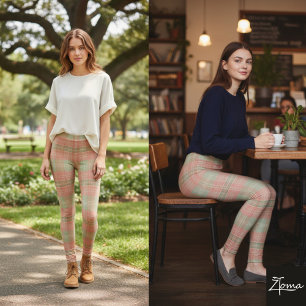 Leggings Bloqué de couleur Carreaux Paisible Pêche-Sage