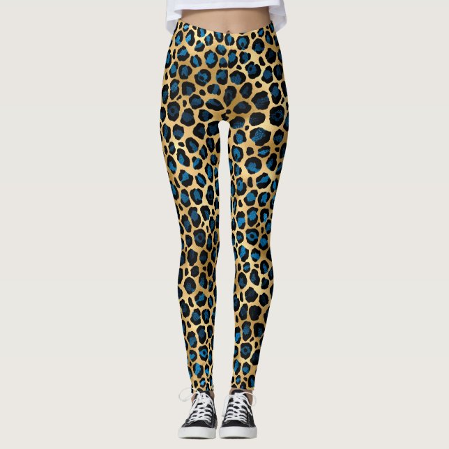 Leggings Blue and Gold Leopard Series Design 4 (Devant)