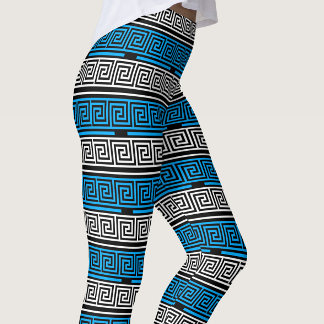 Leggings Blue Black White Greek Key Fret Pattern Design 