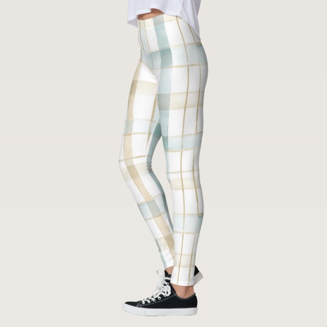 Leggings Blue Cream White Plaid (Gauche)