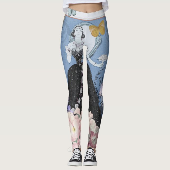 Leggings Blue Elegant Femme Floral Fancy Gown (Devant)