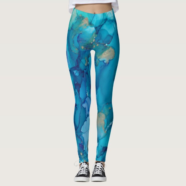 Leggings Blue/Gold Ink Design (Front)