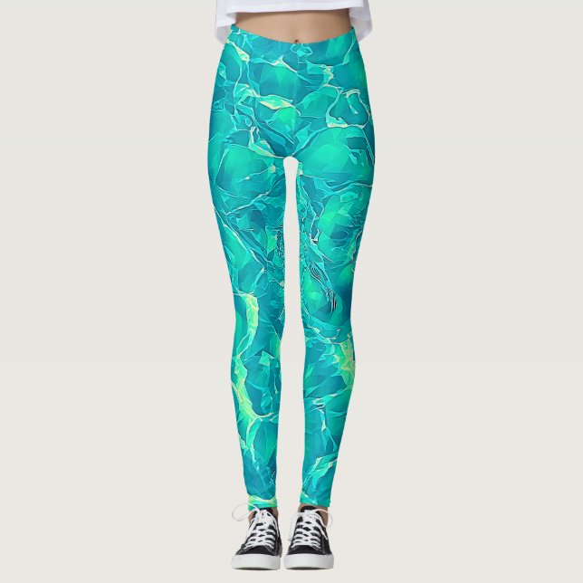 Leggings Blue Green Aqua Motif élégant (Devant)