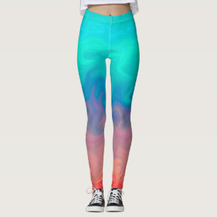 Leggings Blue Green et Orange Abstract Design Motif