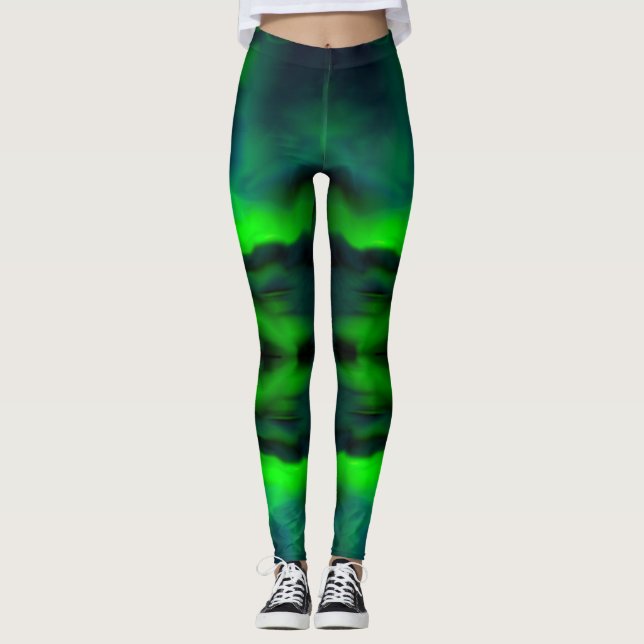 Leggings Blue Green Northern Lights Abstrait Art Motif (Devant)