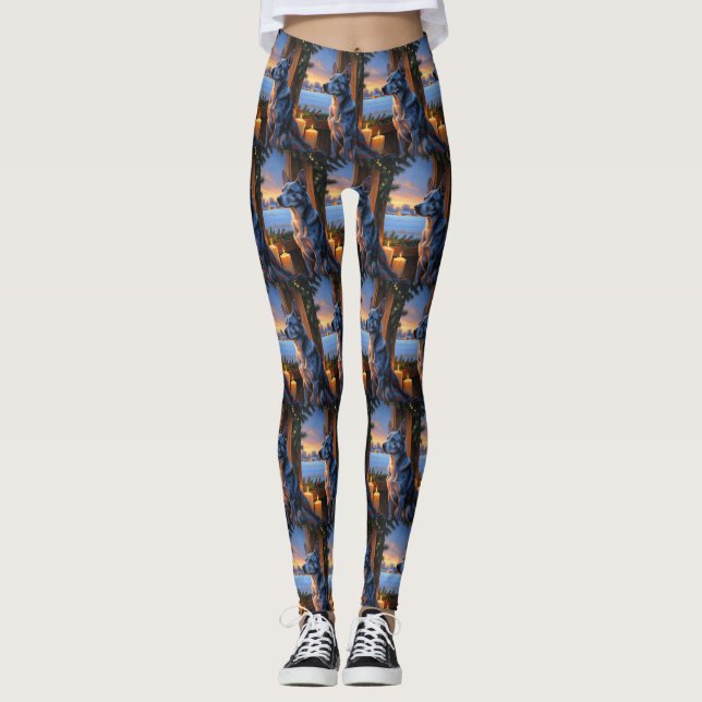 Leggings Blue Heeler avec lumières de Noël vacances  (Devant)