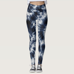 Leggings Blue Indigo Tie Dye Shibori Boho Motif