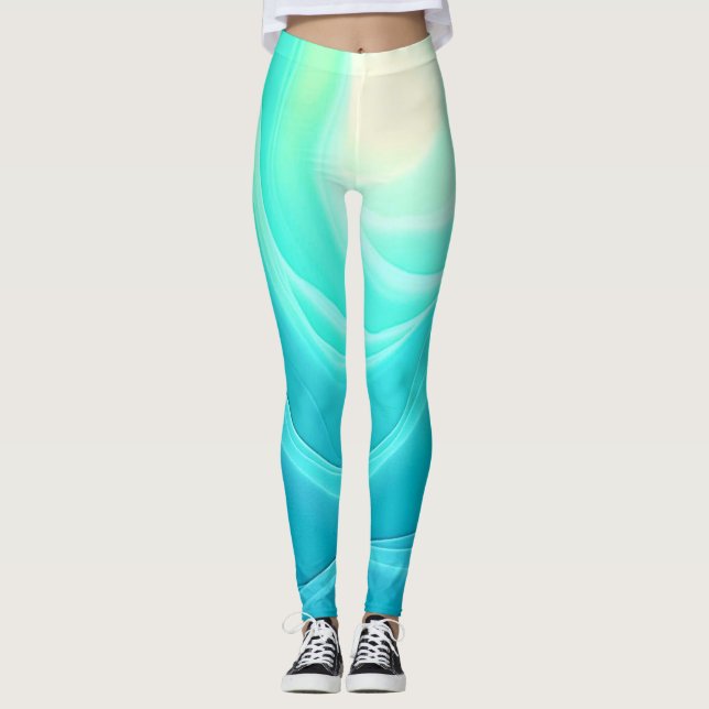 Leggings Blue Ocean Serenity Waves Abstrait Design (Devant)