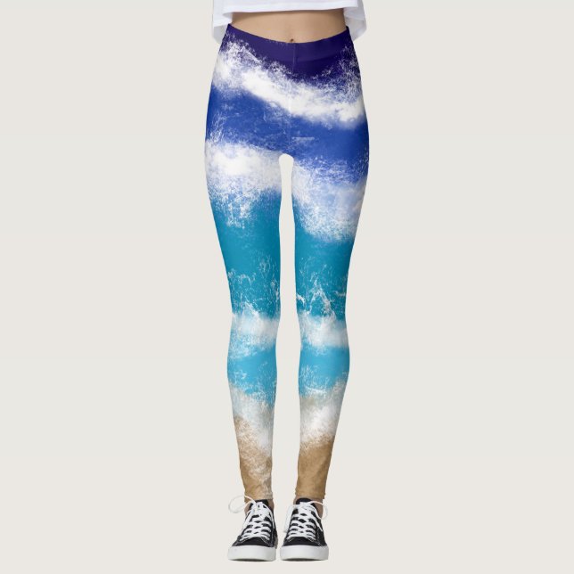 Leggings Blue Ocean Waves et Sandy Beach (Devant)