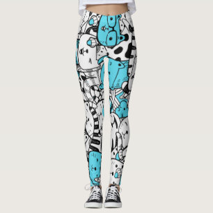 Leggings Blue Psychedelic Chat Kitten Illustration Abstrait