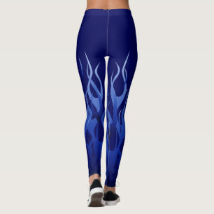 Leggings Blue Racing Flames Decor on