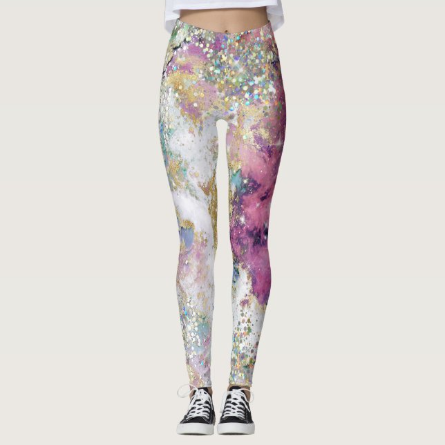 Leggings Blue Turquoise violet or Galaxy Star Parties scint (Devant)