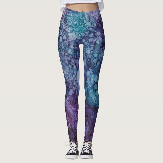 Leggings Blues/Purples Ink Design (Front)