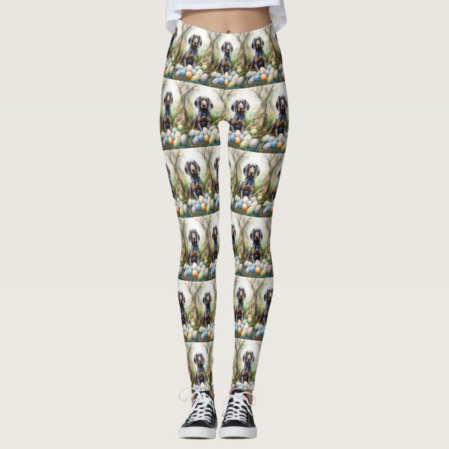 Leggings Bluetick Coonhound Chien avec Oeufs de Pâques Fête (Devant)