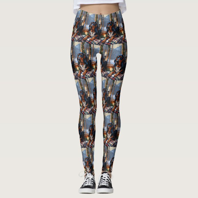 Leggings Bluetick Coonhound With Christmas Lights Holiday (Devant)