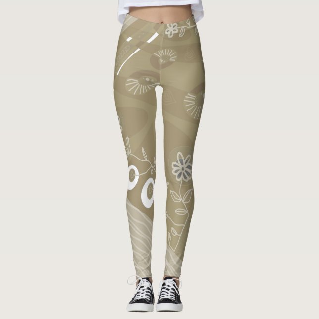 Leggings Bohemian Chintz Illustration Dusty Neutral Brown (Devant)