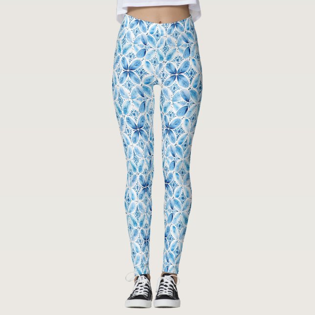Leggings Boho Blue White Floral (Devant)