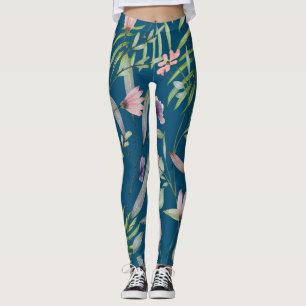 Leggings Boho botanique tendance marine motif d'été
