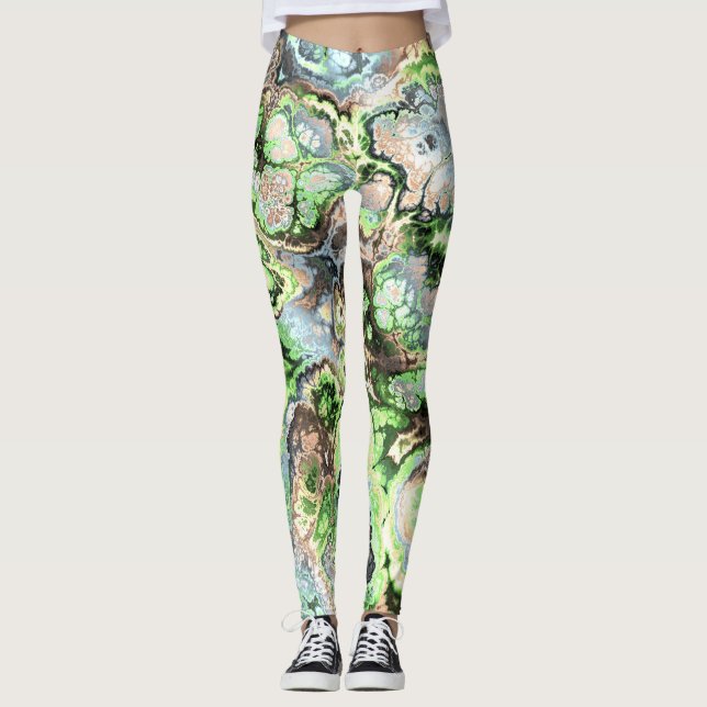 Leggings Boho coloré Pastel Marbre fractal Art Abstrait (Devant)