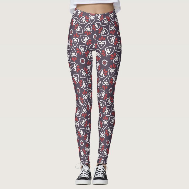 Leggings Boho Folk Hearts Pattern Tile (Devant)