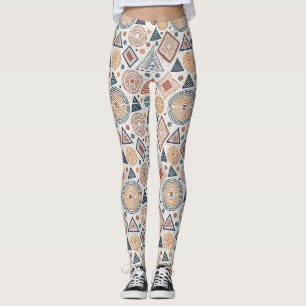 Leggings Boho formes géométriques Abstraites Motif en terre