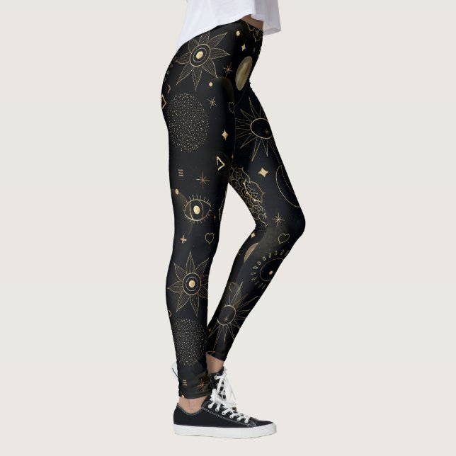 Leggings Boho Gold Space doodles Black Design (Droite)
