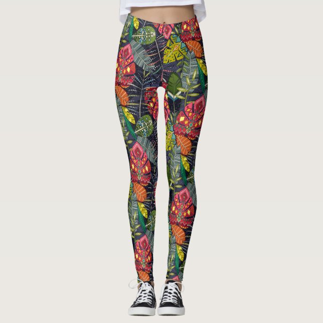 Leggings boho hojas minuit (Devant)