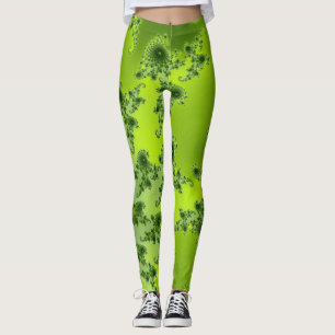 Leggings Boho Lime Green Spiral Fractal Art