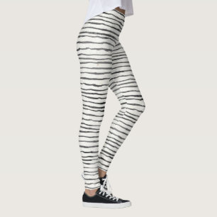 Leggings Boho lunaire noir et blanc, bandes horizontales