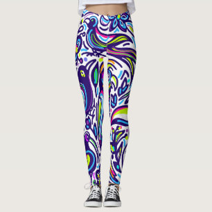 Leggings Boho motif l Elegant Bleu et blanc