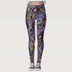 Leggings Boho Paisley Imprimer Violet Et Noir
