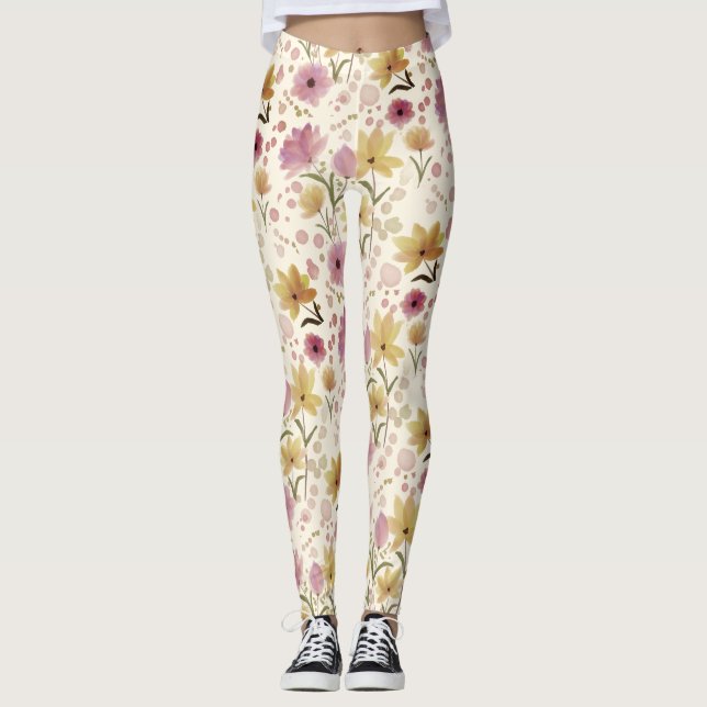 Leggings boho Pink Wildflower Watercolor  (Devant)