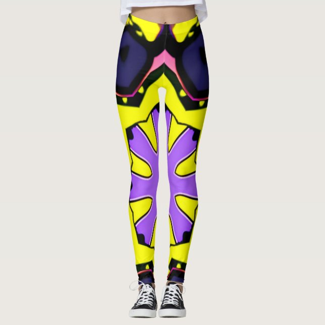 Leggings Boho violet, bleu, design rose. Faire une déclarat (Devant)