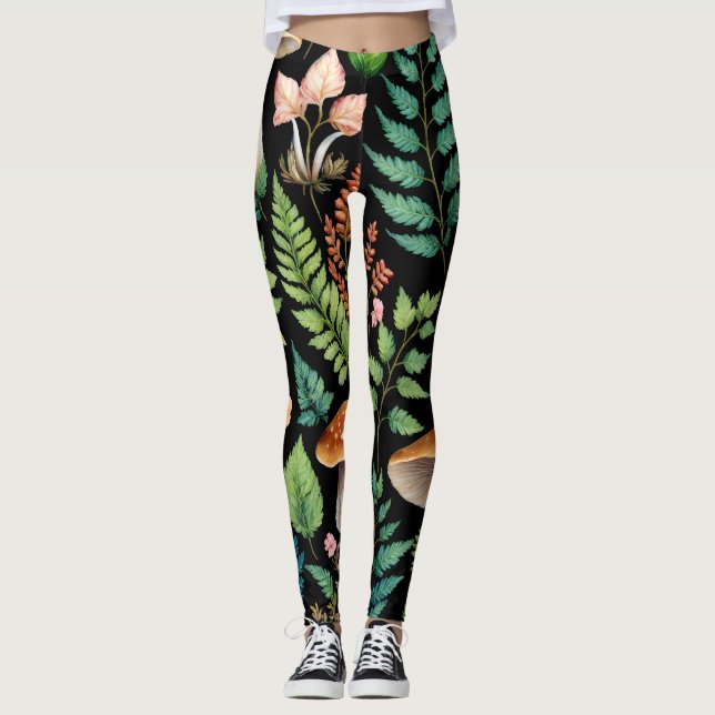 Leggings Bois foncé Champignons Bois Motif Art (Devant)